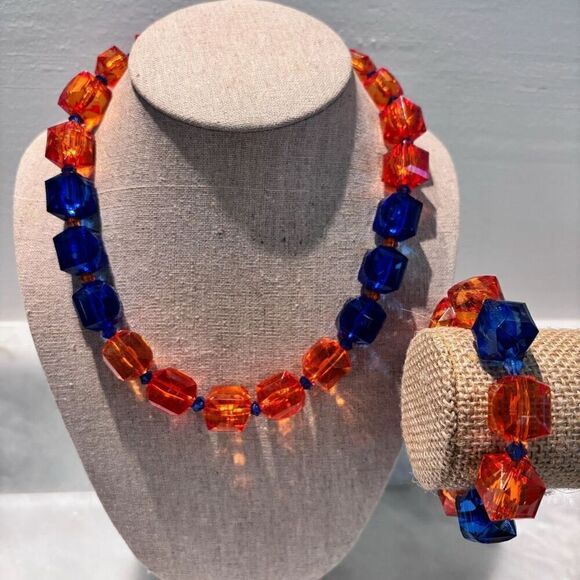 Vintage University Of Florida Gator Rocks Chunky Necklace & Bracelet Set Blue Or - Picture 1 of 7